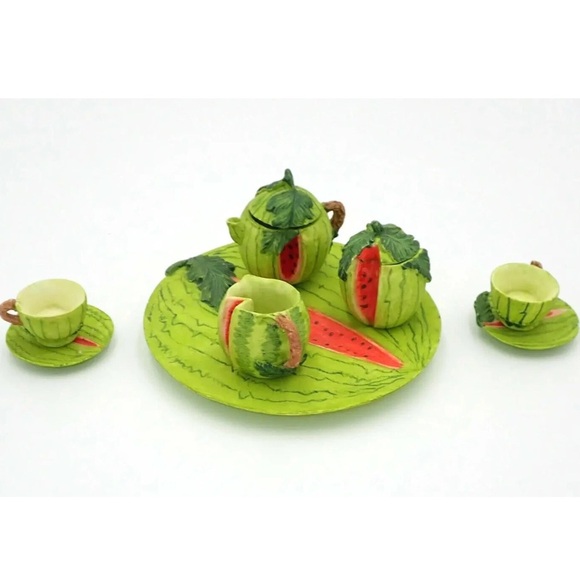 Other - Vintage Watermelon Theme Doll house Tiny Tea Set Hand Painted Small Miniature
